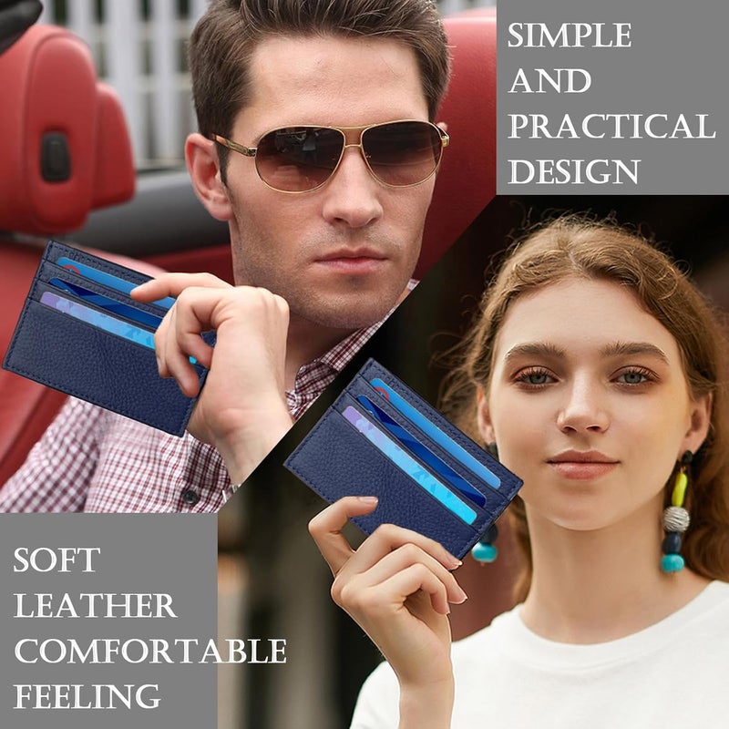 WOXVM Credit Card Holder Wallet RFID Blocking Slim Credit Card Cases Holder Premium Leather Minimalist Front Pocket Small Wallet with 6 Card Slots and 1 Pockets for Men Women (Navy Blue) - Image 5